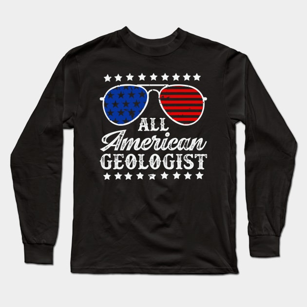 All American Geologist- Rockhound - American Long Sleeve T-Shirt by Crimson Leo Designs